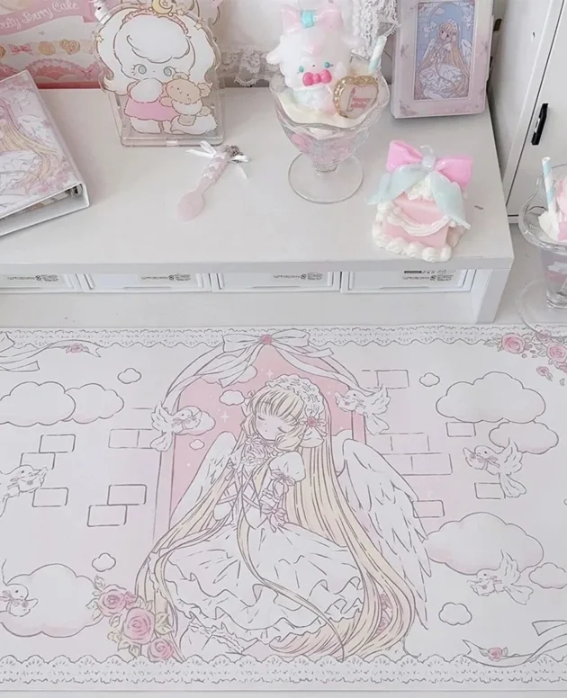 Angel Girl Wing Bird Leather Desk Pad Mouse Protector Non-Slip Large Mouse Pad Home &Office Desk Mat PU Leather Laptop Desk Pad