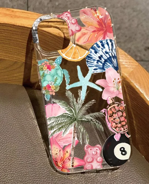 Transparent Floral Coconut Print Phone Case for IPhone 16 15 14 13 12 11 Pro 16E XR XS Max 7 8 Plus SE Mini Soft Silicone Covers