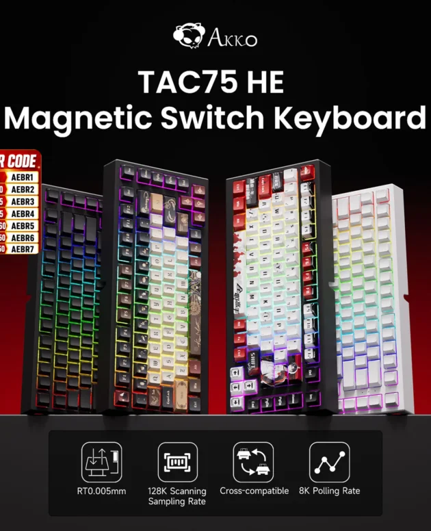 AKKO TAC75 HE Magnetic Switch Keyboard 75% Gaming Keyboards Rapid Trigger 0.005mm 8K RGB Wired Esports Custom Keyboard for Gamer