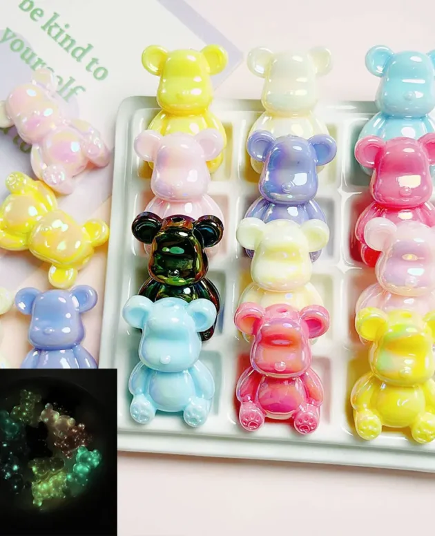 UV Colorful Luminous Bear Kawaii Beads For Jewelry Making DIY Decorations Phone Chain Keychain Accessories Bracelet Hair Charms