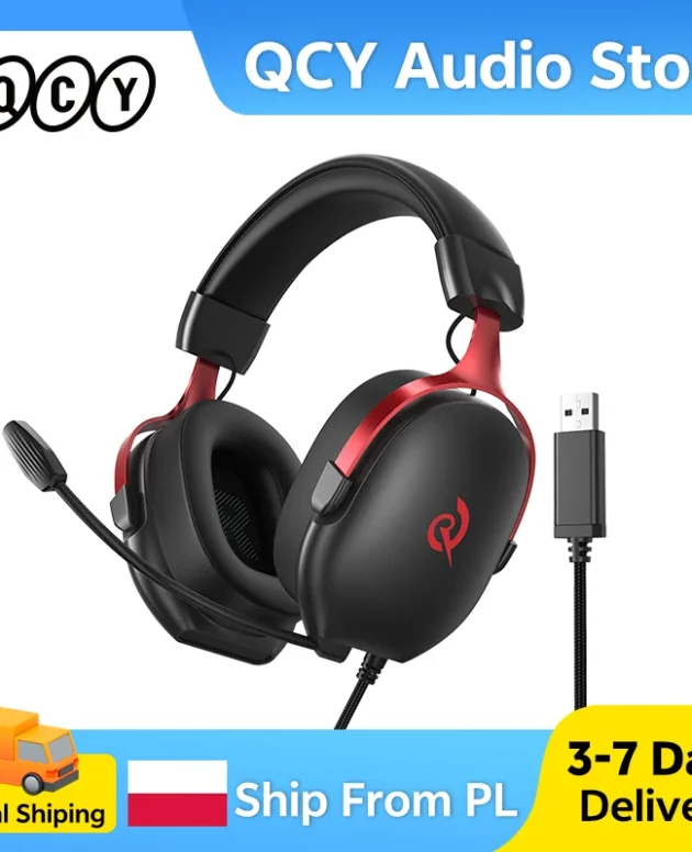 QCY VN200 Pro Gaming Headset 7.1 Surround Sound 40mm Drivers Wired Multiplatform Over-Ear Headphones 11 EQ for Game Movie Music