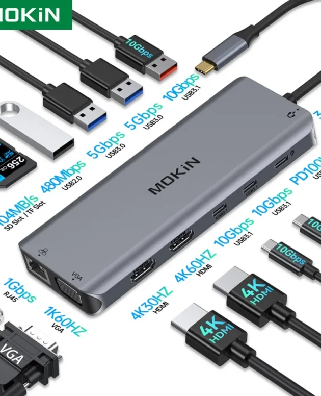 MOKiN USB C Type C Hub to 4K HDMI for MacBook Air Pro Hub Adapter with 10Gbps USB3.1 4K60Hz HDMI PD Charging 100W SD/TF RJ45