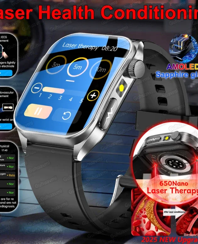 New Laser Treatment Three High Smart Watch Men ECG Heart Rate Uric Acid Health Tracker 1.95 inches Sapphire Glass SmartBracelet