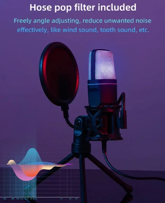 USB Microphone RGB Microfone Condensador noise reduction Wire Game Mic for Podcast Recording Studio Streaming Laptop Desktop PC