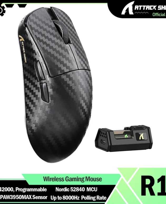 ATTACK SHARK R11 ULTRA 49g Carbon Fiber 8000Hz Wireless Gaming Mouse, 42000 DPI, 20000 FPS, PAW3950MAX, Nordic 52840 Chip