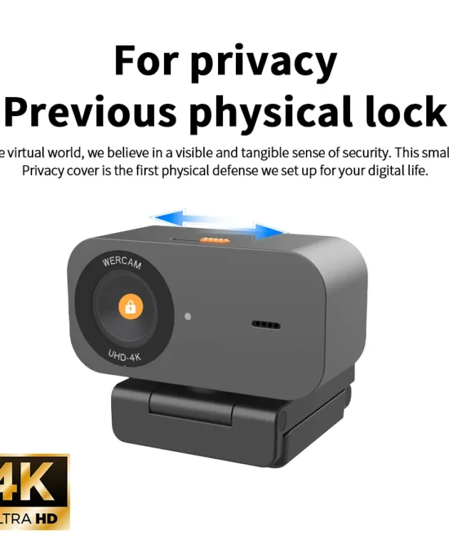 4K Ultra HD Webcam with Privacy Cover, Autofocus, 360° Adjustable, USB Plug and Play for Video Conference, Live Streaming