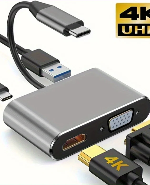 4 in 1 USB C Hub Multiport Adapter Docking Station Type C to 4K HDTV VGA 100W PD Fast Charge Splitter for MacBook Pro/Air Laptop