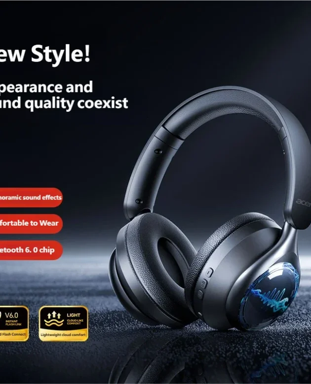 Acer OHR712 Wireless Bluetooth 6.0 Headphones Foldable Over-Ear Headsets with 360° Spatial Sound Effect for Travel Home Office