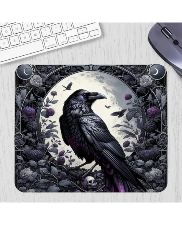 Black crow pattern mouse pad, a large computer game accessory, suitable for gamers and office use. Desk pad, high-quality carpet