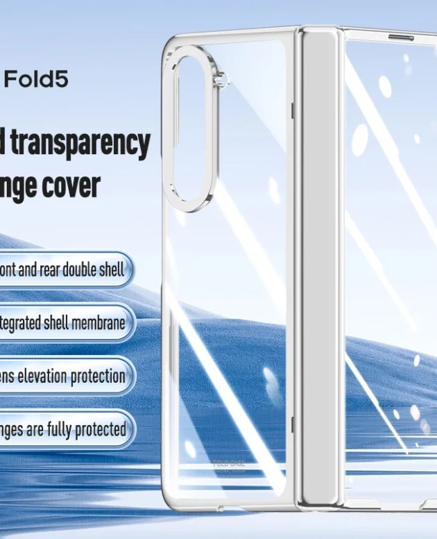 For Samsung Galaxy Z Fold 5 Case Electroplated Transparent With Tempered Film Folding Hinge Shockproof Protective Hard Cover