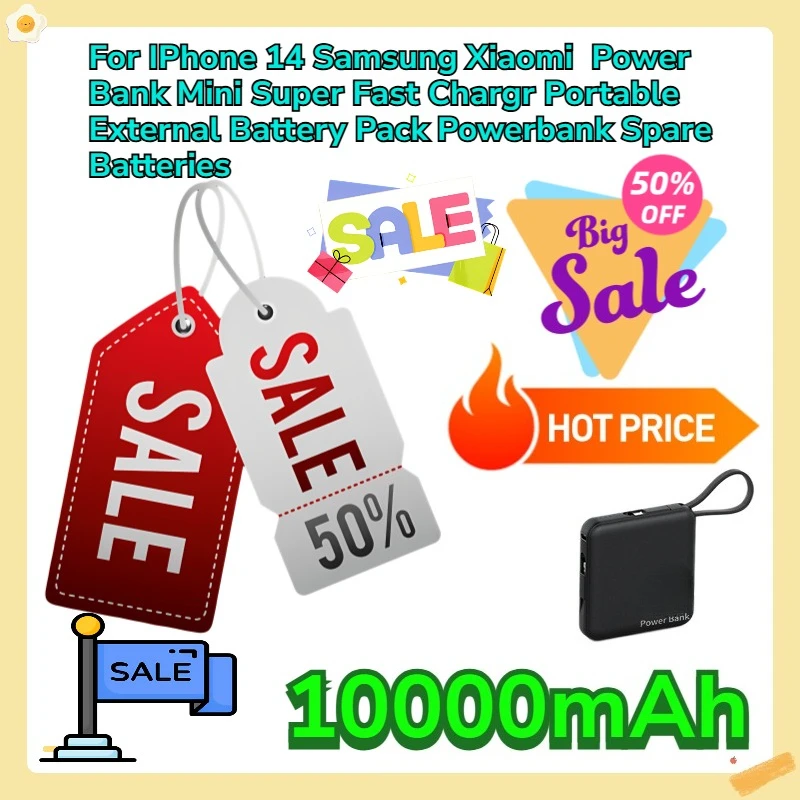 For IPhone 14 Samsung Xiaomi 10000mAh Power Bank Mini Super Fast Chargr Portable External Battery Pack Powerbank Spare Batteries