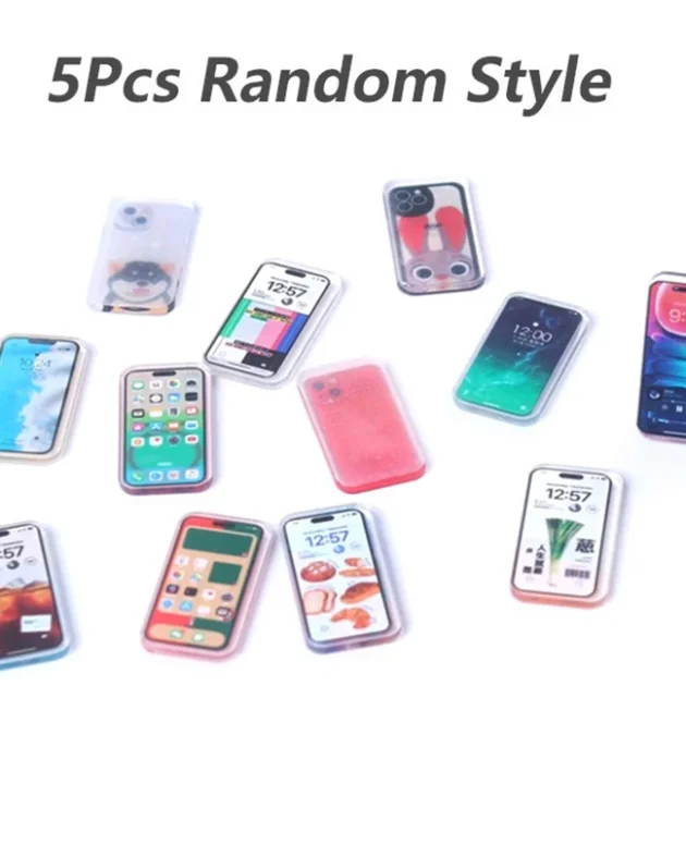 5Pcs 1:12 Dollhouse Miniature Mobile Phone Simulation Smartphone Model Kids Pretend Play Toys Doll House Accessories