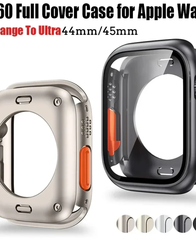 Screen Protector Cover for Apple Watch 44mm 45mm 40mm 41mm Hard PC Front Rear Bumper Case for iwatch 9 8 7 6 5 4 Change To Ultra