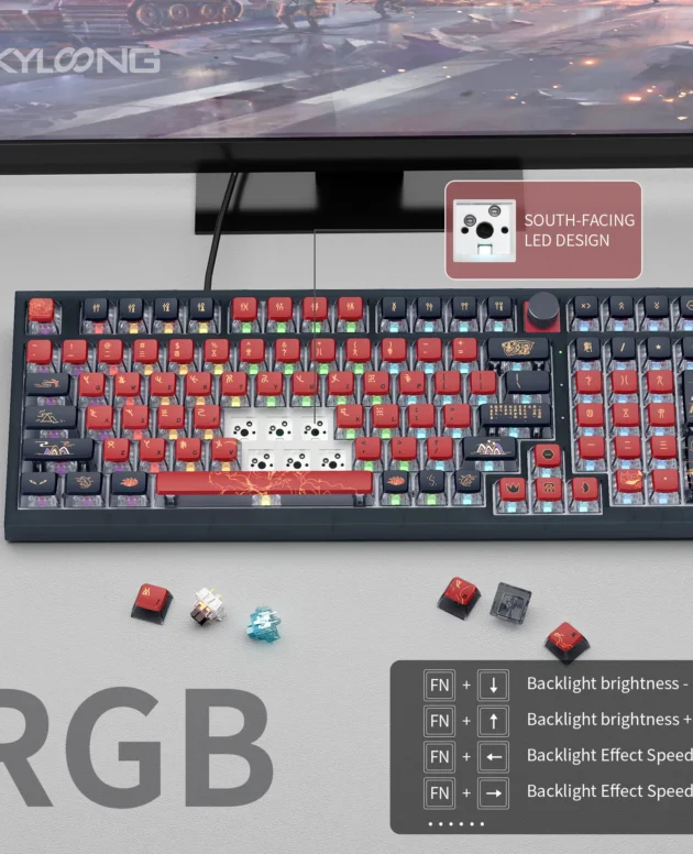 SKYLOONG GK980 VIA gaming keyboard USB-C wired connect south face rgb LED pbt pudding keycap 95% profile metal knob PC accessory