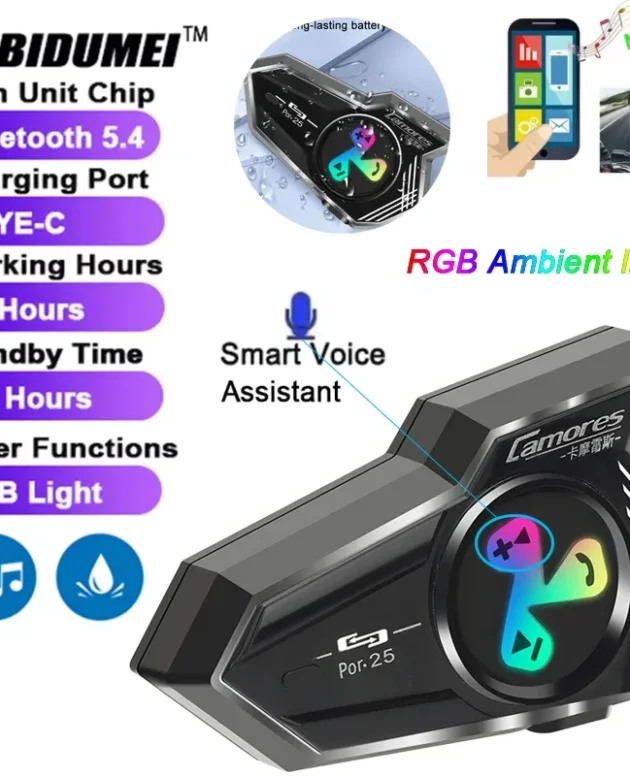 Bluetooth5.4 Motorcycle Helmet Headset Waterproof 1000mAh Wireless Handsfree Mic Headphones Music Player For Motorbike Rider