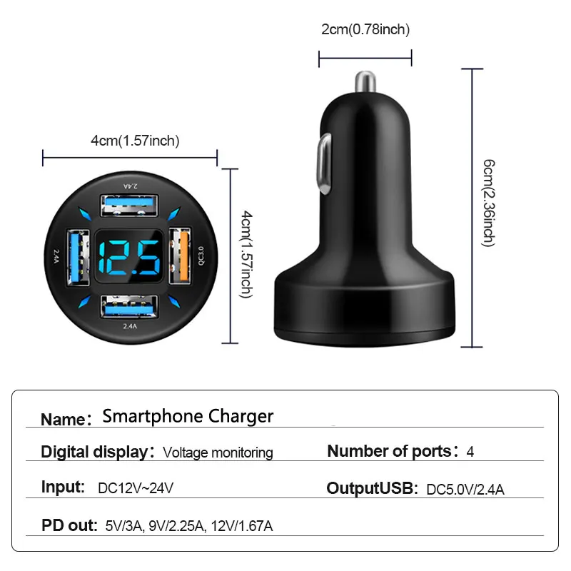 66W 4 Ports USB Car Charger Fast Charging PD Quick Charge 3.0 USB C Car Phone Charger Adapter For Xiaomi Samsung iPhone 13 12 - Image 4