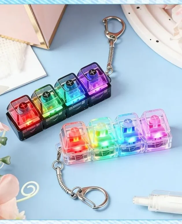 4-Button Fingertip Keyboard Keychain RGB Keyboard Fidget Toy with Lights for Stress Relief Decompression Calming Accessories K