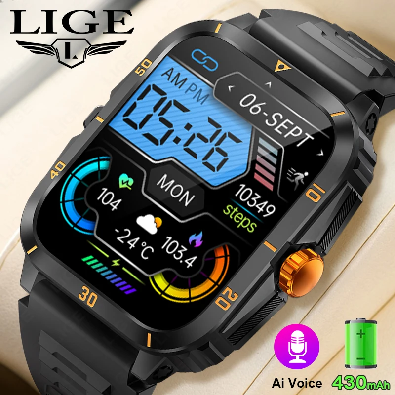 LIGE New Military Smart Watch Men Outdoor Sports Fitness Tracker Smart Wrist Watches Health Monitoring Bluetooth Call Smartwatch