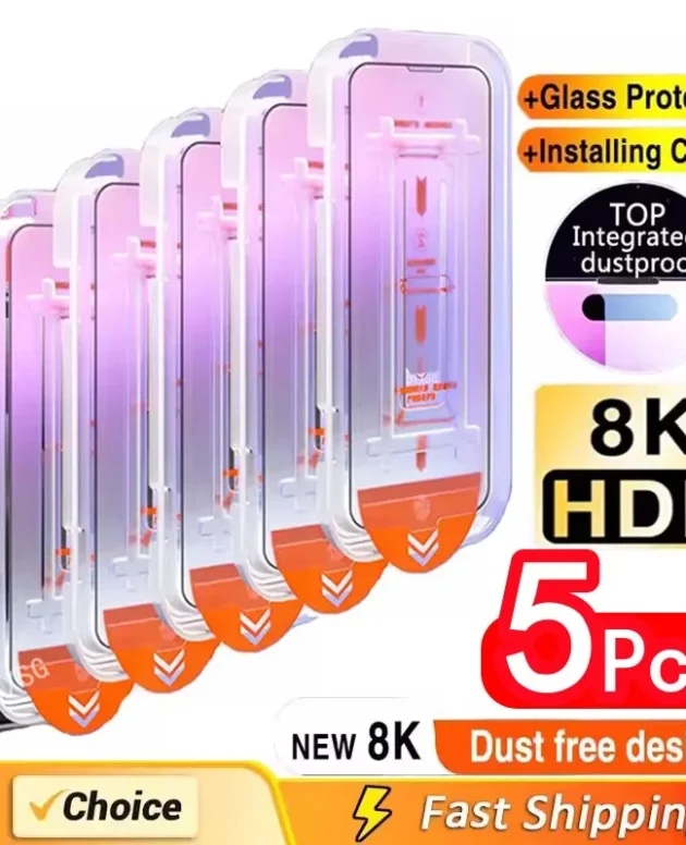 5Pcs Oleophobic Coating Dust Free Easy Installation Screen Protector For iPhone 15 14 11 13 12 16 Pro Max XS XR 15 16 Plus Glass