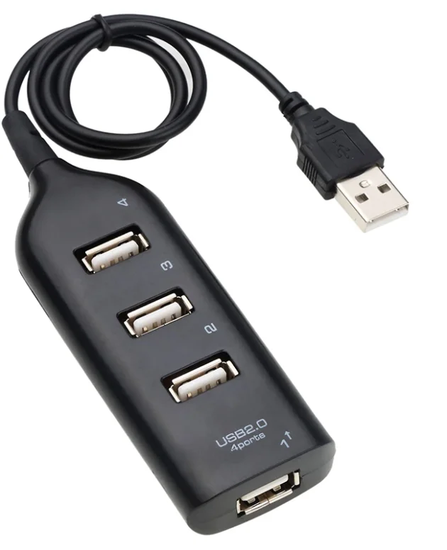High-Speed Mini USB Splitter Hub 4-Port USB 2.0 Multi-Port with Power Adapter for Data Transfer