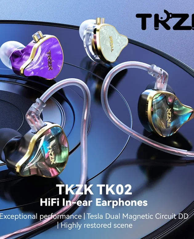 TKZK TK02 Dual Dynamic Headphones HiFi In Ear Monitor Earphones With 2Pin OFC Iem Cable Sport Noise Cancelling Gaming Headset