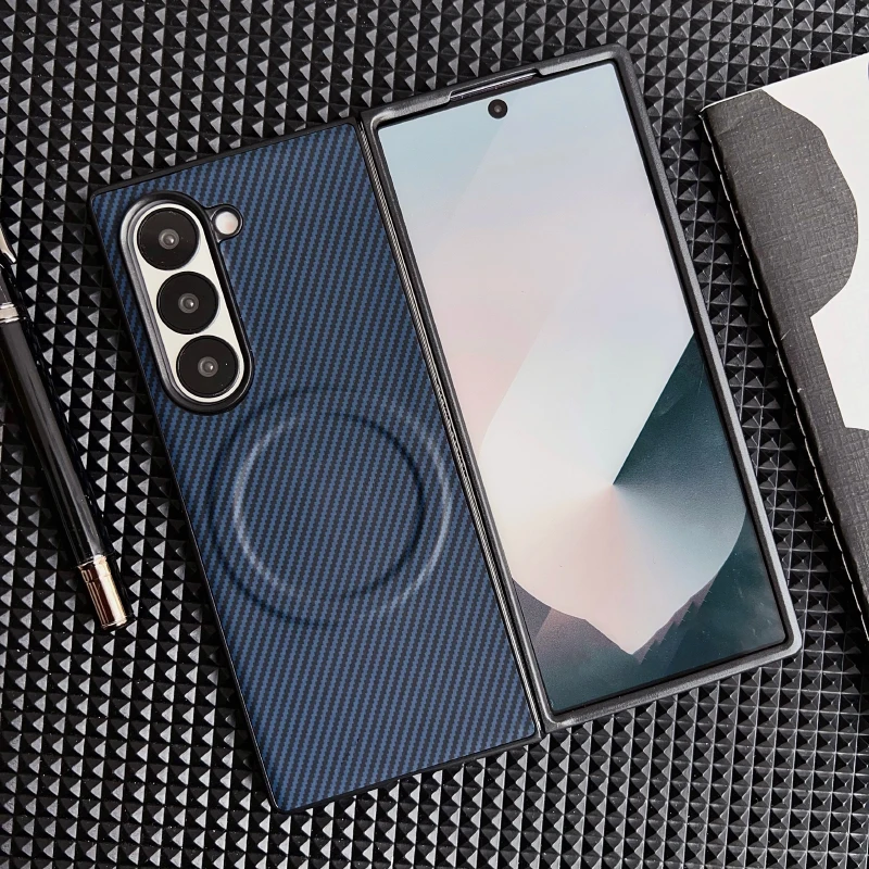 For Magsafe Magnetic Wireless Charging Luxury Solid Color Carbon Fiber Phone Case For Samsung Galaxy Z Fold 7 6 5 4 Bumper Cover