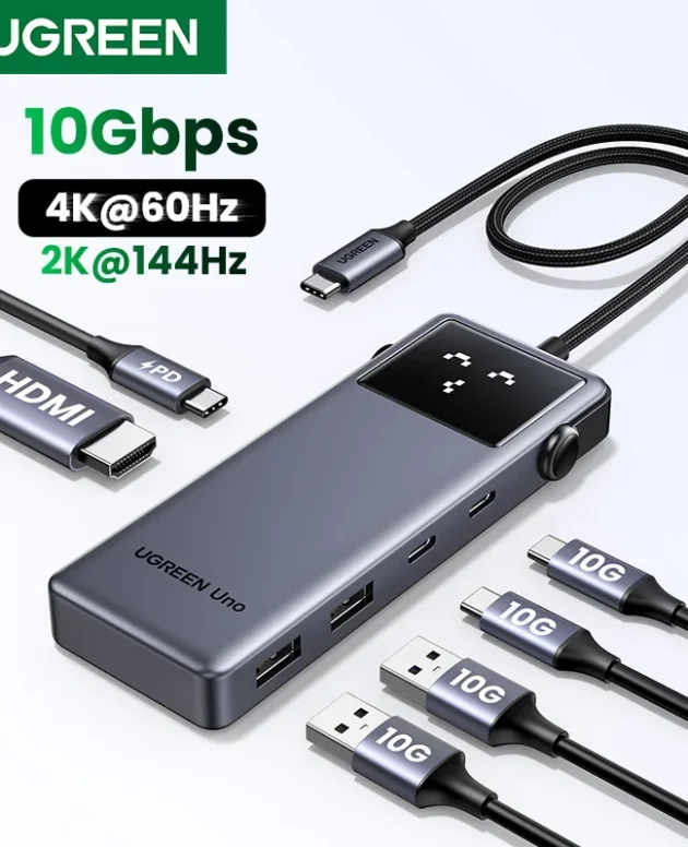 UGREEN Uno USB C HUB 6-in-1 4K60Hz PD100W 10Gbps USB3.2 Splitter Adapter for Laptop Macbook Pro Air USB Expander Docking Station