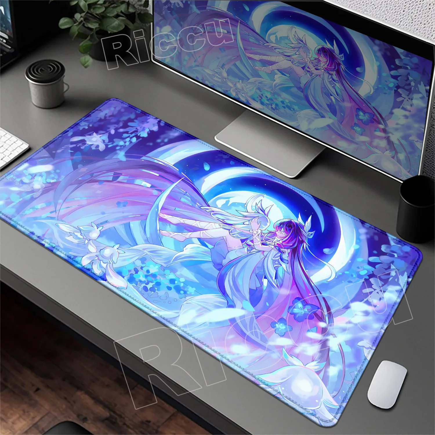 Genshin Impact Anime Columbina Game Mousepad Office PC Kawaii Gaming Accessories Keyboard Mouse Pad Laptop 90x40cm Mouse Mat Rug - Image 2