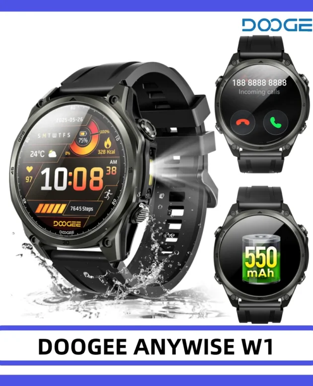 DOOGEE ANYWISE W1 Smart Watch 5ATM Water Resistance 178 Sports Modes Health Monitoring Dual-frequency GPS Reminder function