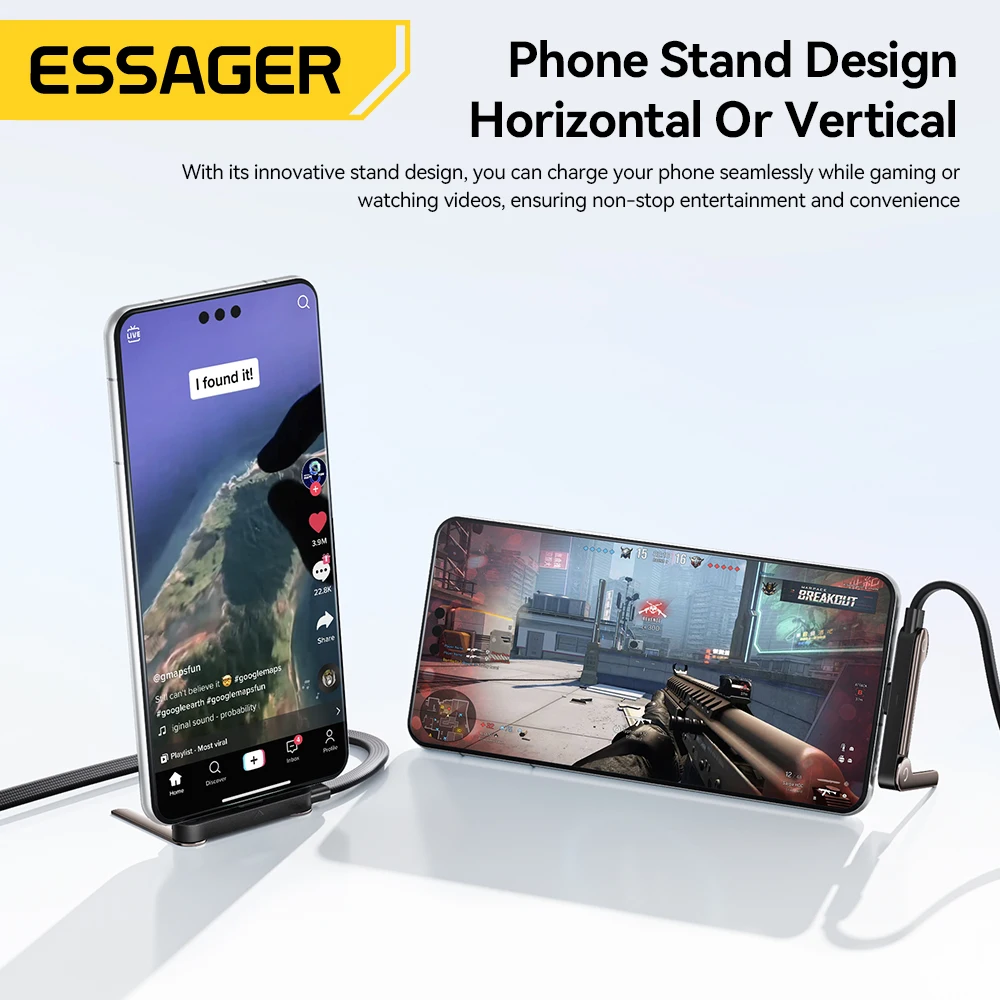 Essager 100W Type-C Cable Foldable Phone Holder Cable PD Fast Charging For iPhone 17 16 15 Pro Max Macbook Samsung Huawei Xiaomi - Image 3
