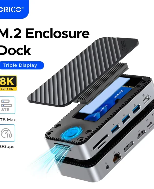 ORICO 10Gbps USB C Display HUB M.2 NVMe SATA SSD Enclosure Dock with Cooling Fan External HDMI-Com RJ45 PD100W Docking Station