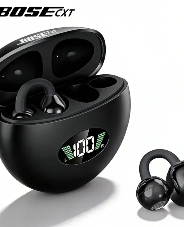 BOSECXT Long Battery Clip-on Earbuds Clip-on Wireless Earphones Bluetooth Premium Audio Wtih Mic Perfect Sports Headphones Black