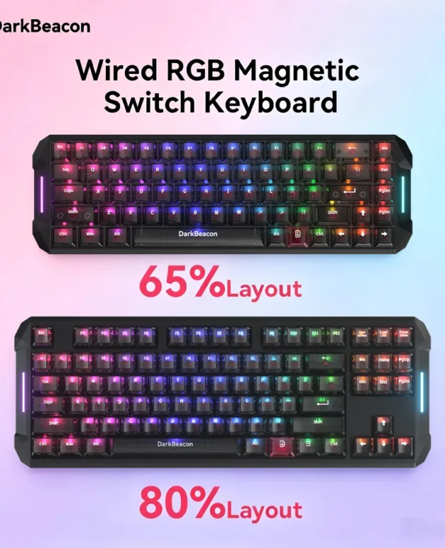 DarkBeacon 65% 80% Compact Magnetic Axis PC Office Keyboard 68 Keys 87 Keys Wired USB Gaming Keyboard with Rainbow LED Backlight