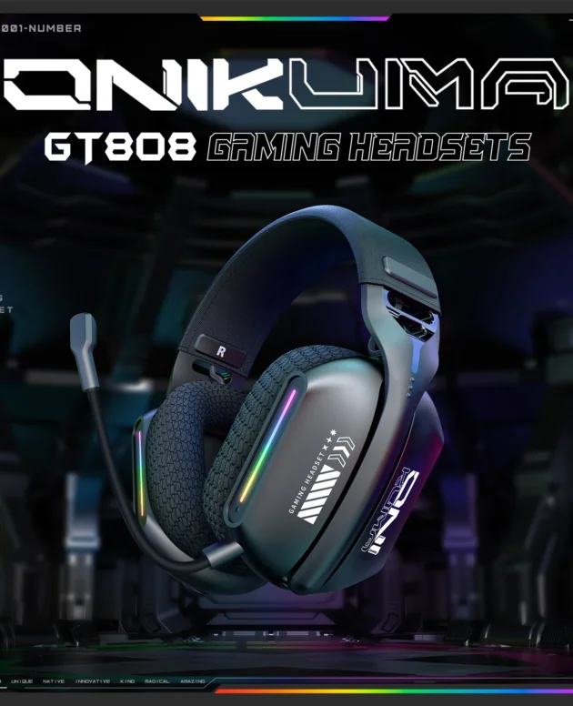 ONIKUMA Wireless Gaming Headset 2.4G/Wired/Bluetooth 3 Modes Bendable HD Mic Soft Ear Pads Immersive Sound for PC/PS4/5 GT808