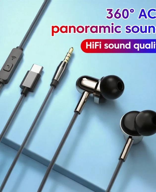 Headphones DAC Type-C 3.5mm Wired Earphones Handsfree In-ear Headset With Mic Sports In-line Control Earbuds For Smartphone