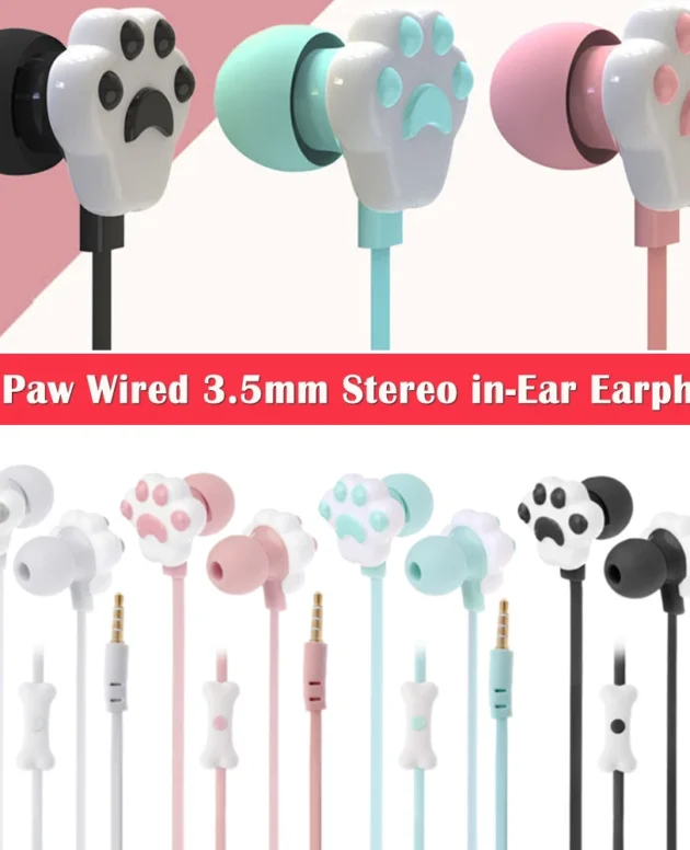Cat Paw Earbuds Stereo 3.5mm In-Ear Headphones with Mic Earpiece Fashion Sports Wired Headset for Smartphone MP3 iPad PC Music