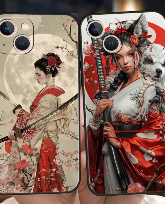 Samurai Warrior Geisha Phone Case Cover for iPhone 16 15 14 13 12 Pro Max 11 Pro Max 7 8 Plus XS XR Shockproof Soft TPU Shell