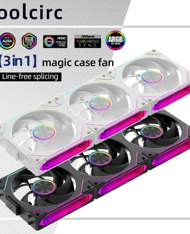 Coolcirc DL-2 120mm ARGB Cooling Fan Modular Wireless Stackable Splicing 800-2000RPM PWM Silent for Gaming PC Case Water Cooler
