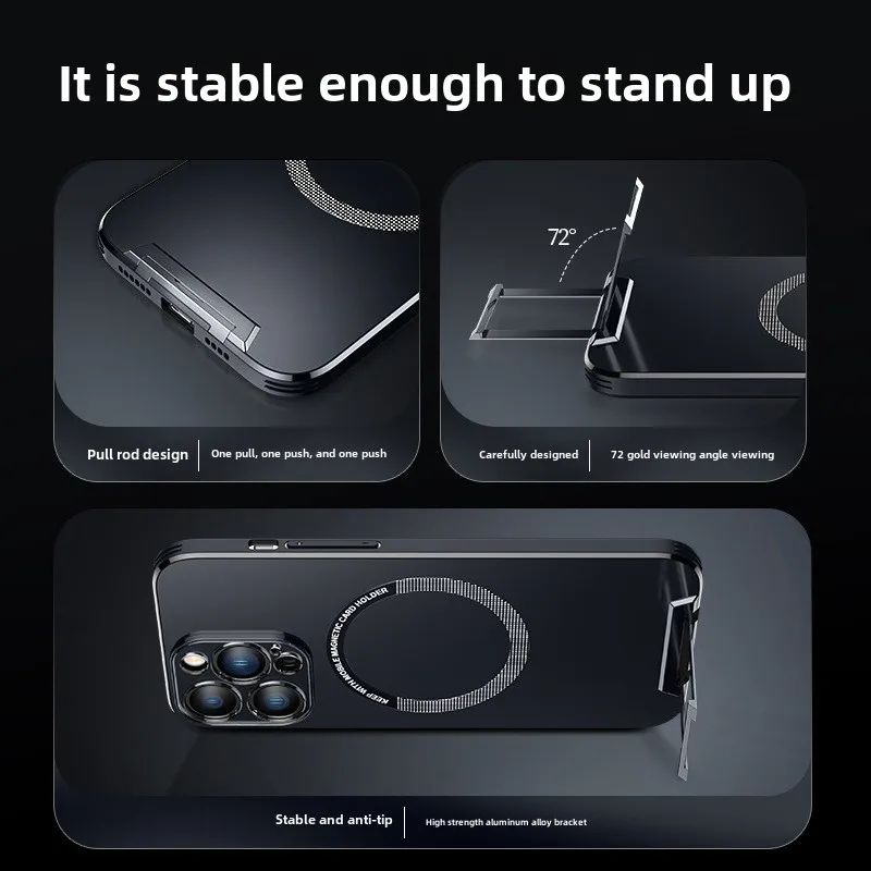 For iPhone 16 Pro 16 Pro Max Case Metal Invisible Bracket Stand Back Cover Magnetic Cover For iPhone 16 Pro Max - Image 2