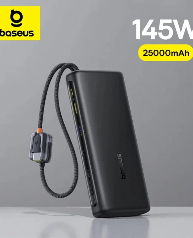 Baseus 145W Power Bank 25000mAh Fast Charging Built-In Type-C Cable Portable Battery Charger for iPhone Samsung MacBook Tablet