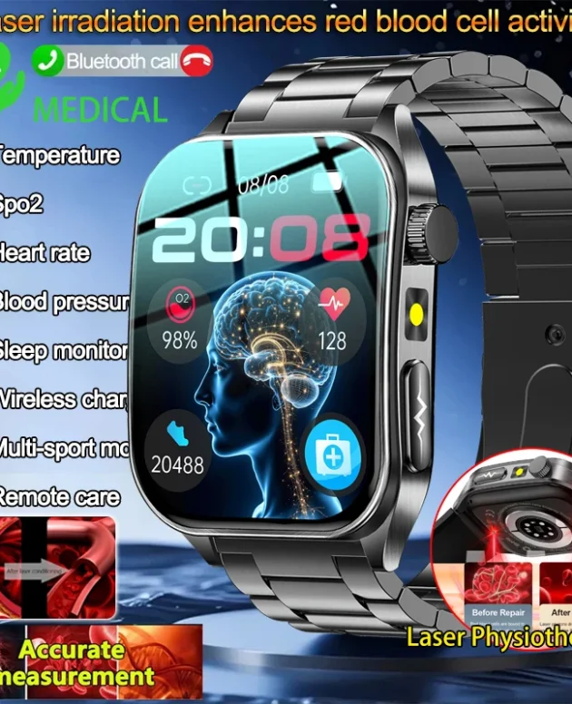 2026New GUHUAVMI Smart Watch Men Women 650nm Laser Conditioning Blood Pressure Oxygen Watch Micro Physical Examination ECG Smart
