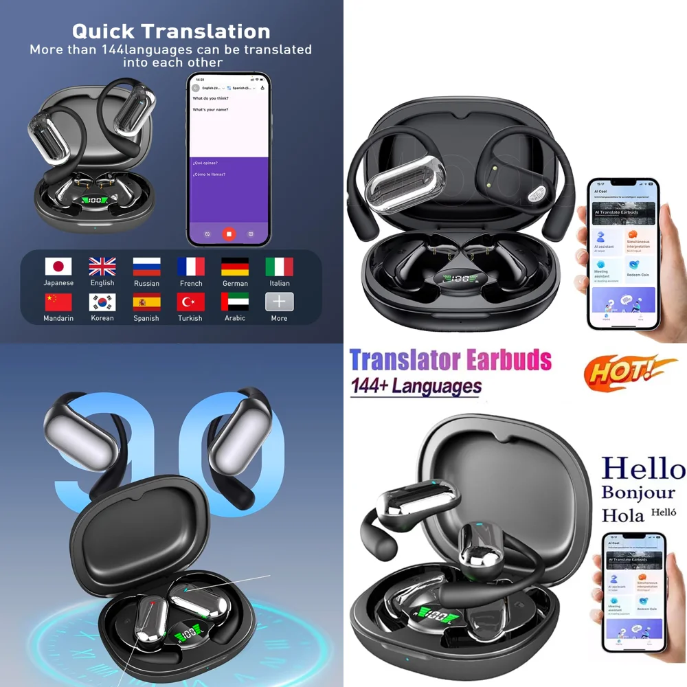 Clear Calls OWS AI Language Translation Wireless Earphone for iPhone with 144 Online Languages Real Time Earbuds for Travel