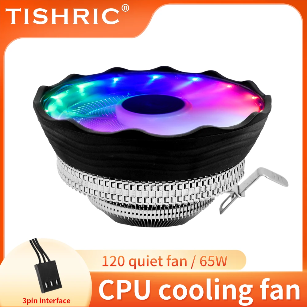 TISHRIC CPU Cooler Fan RGB PWM 3 Pin Computer Case Fan Intel LGA 1700 1200 1150 1151 AMD AM3 AM4 CPU Cooling Fan