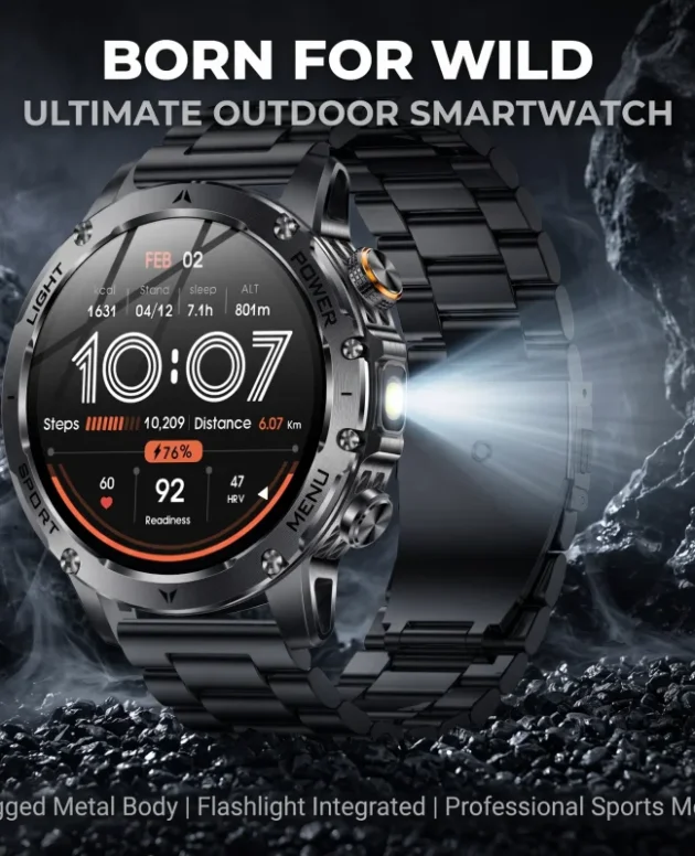 2026 New Men's GPS Outdoor Sports Smart Watch AMOLED Screen NFC Flashlight Heart Rate Monitor Waterproof Bluetooth Call 1000mAh