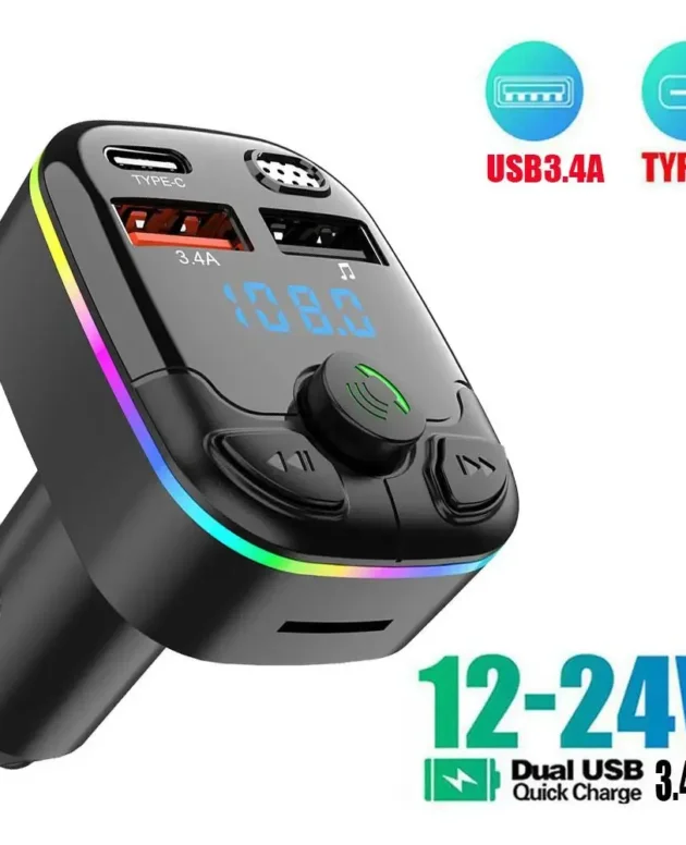Car Bluetooth5.0 FM Transmitter Dual USB 3.1A PD Type-C Colorful Ambient Light Car Accessories Player Phone Hands Free Car Radio