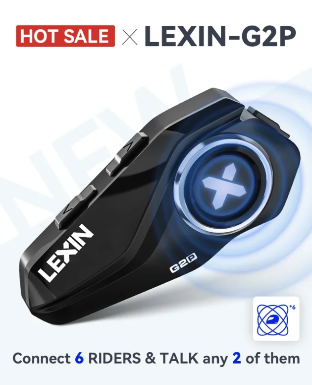 Lexin G2P Motorcycle Intercom Helmet Bluetooth Headsets,Handsfree Communicator Up to 6 Riders Interphone with FM Radio
