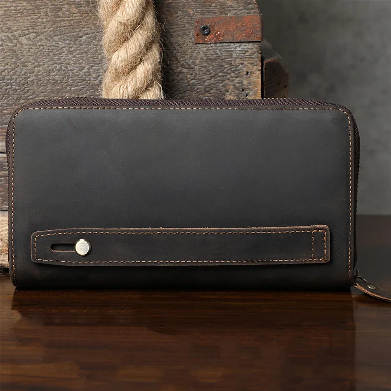 Vintage natural genuine leather men's clutch bag simple high quality crazy horse cowhide phone multi-card slot card holder purse - Image 2