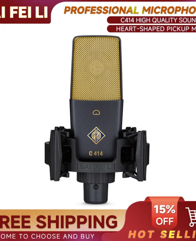 BAIFEILI C414 Professional Condenser Microphone XLR With 25mm Diaphragm Cardioid Mic for Streaming,Podcasting,Recording,ASMR