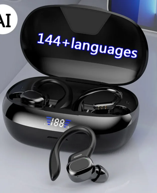 AI Translation Earphones Real-Time Translation of 144 Languages 3-in-1 Translation Earpiece Device for Travel Meeting Learning