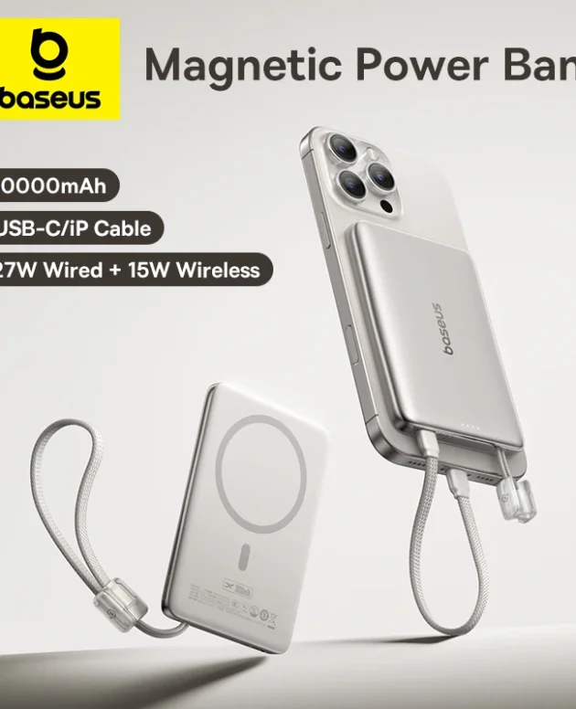 【CCC】Baseus 10000mAh Magnetic Power Bank 15W Wireless PD 27W Wired Fast USB-C/iP Cable Charging For iPhone 17 Samsung Xiaomi